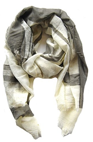 azzesso - Damen Schal Tuch Amelie große Stola mit Paris Motiven in creme grau