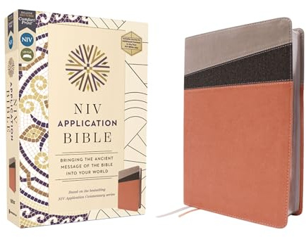 NIV Application Bible, Leathersoft, Coral/Gray, Red Letter, Comfort Print: Bringing the Ancient Message of the Bible into Your World (NIV Application Commentary Resources)