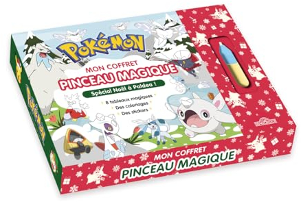 Pokémon – Mon coffret pinceau magique – Spécial Noël à Paldea ! – Coffret avec cartes magiques, coloriages et stickers – Dès 3 ans