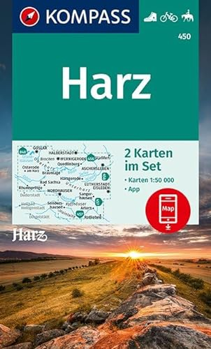 KOMPASS Wanderkarte Harz: 2 Wanderkarten 1:50000 im Set inklusive Karte zur offline Verwendung in der KOMPASS-App. Fahrradfahren. Reiten. (KOMPASS-Wanderkarten, Band 450)