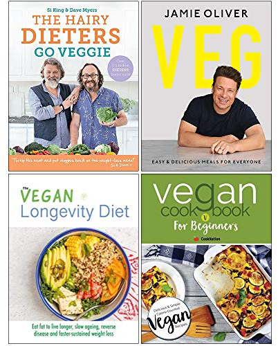 The Hairy Dieters Go Veggie, Veg Jamie Oliver [Hardcover], The Vegan Longevity Diet, Veganes Kochbuch für Anfänger, 4-Bücher-Sammlungsset