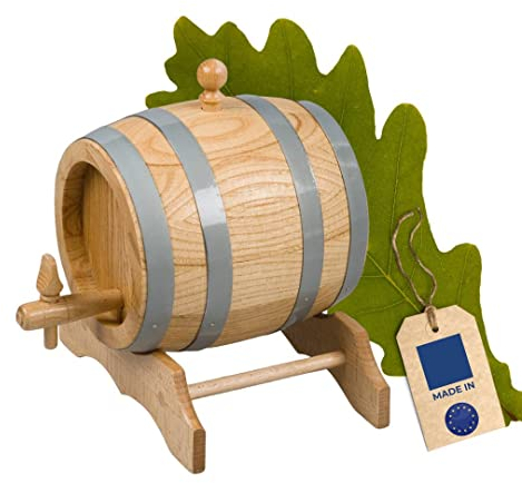 HOFMEISTER® 2 Liter Eichenfass, Fass für Wein, Whisky & Schnaps, traditionelle EU Handarbeit, inkl. Anleitung, Hahn, Stopfen & Bock, Wein-Fass, kleines Holz-Fass, 21 x 20 x 23,5 cm