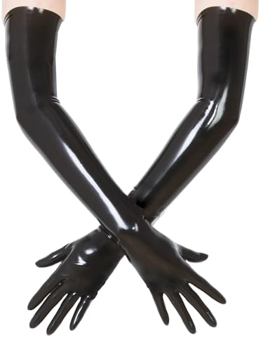 HONOUR Unisex Honour Female Women Seamless Elbow Length Latex Fashion Gloves in Black