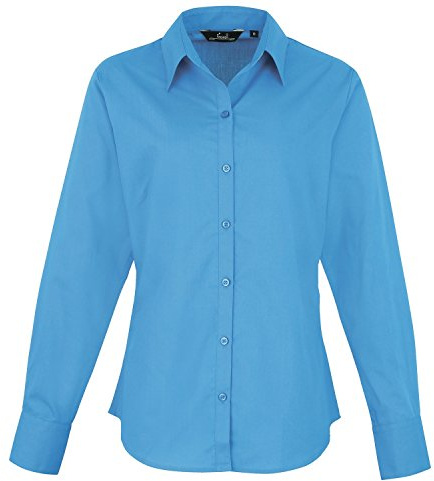 Premier Womens/Ladies Poplin Long Sleeve Blouse/Plain Work Shirt (12) (Turquoise)