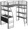 DHP Studio Loft Bunk Bed Over Desk and Bookcase with Metal Frame, Twin, Gray