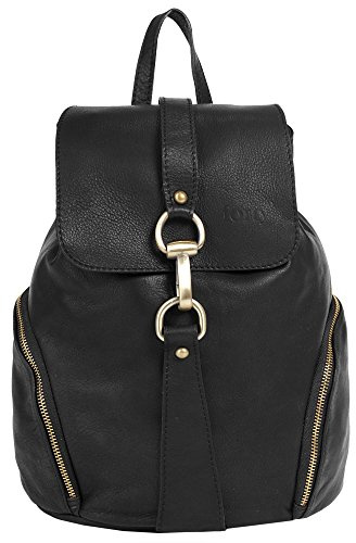 forty° Rucksack Echt Leder Damen | Made in Italy, Daypack, Citybag, Schultertasche, Smartphonefach, Karabinerverschluss, Deckelklappe, Reißverschlussfächer schwarz | 016850