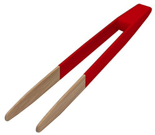 Pebbly Pinza per Toast in bambù, Colore: Grigio, Legno, Non Magnetico, Rosso