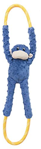ZippyPaws - Monkey RopeTugz, Squeaky and Plush Rope Tug Dog Toy - Blue