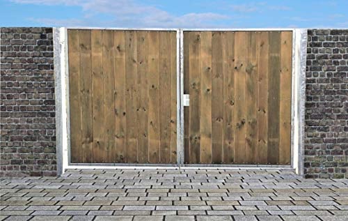 SRM Design Einfahrtstor Ss Tor Holztor Gartentor Hoftor Verzinkt mit Pfosten & Holzfüllung Senkrecht 2-flügelig 200cm x 180cm