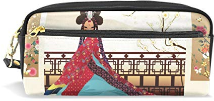 Eslifey Elegante japanische Geisha tragbare Tasche PU Leder Schulstifteetui, Stifteetui, Stifteetui, für Kinder, wasserdichte Kosmetiktasche, Make-up-Koffer