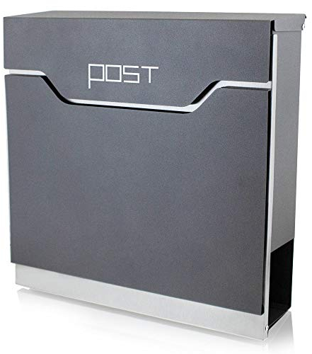 BITUXX® Design Briefkasten Wandbriefkasten Hausbriefkasten Postkasten Edelstahl mit Zeitungsfach Einwurf und Front Anthrazit Graphit Optik