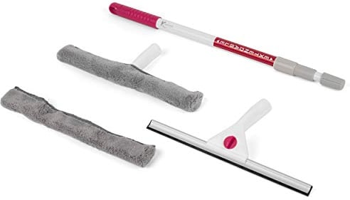 Kleeneze KL062611EU 2-in-1 Window Cleaning Set – Telescopic Glass Cleaner Kit, Extendable Handle up to 1.3M, 2 Reusable Microfibre Pads, Rubber Squeegee, Interchangeable Head, Streak-Free, Mirror/Car
