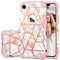 Fingic iPhone XR Case Rose Gold Marble Design 2 in 1 Hard PC & Soft Silicone Hybrid Shockproof Rugged Bumper Protective Phone Case for iPhone XR 6.1 inch (2018)