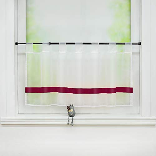 Joyswahl Scheibengardine Voile Bistrogardinen mit Satinband, Schlaufen »Julie« Küche Kurzgardine HxB 45x90cm Winerot 1er Pack