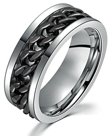 KnSam Ringe Herren Hip Hop Herren Ring Titan Panzerkette Bandring Schwarz Silber Ring