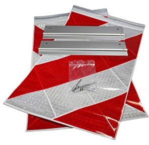 Warnflaggensatz für Ladebordwände und Hubladebühnen Warnfahne mit Alu Schiene Halter 250 x 400 mm, Links- und rechtsweisend