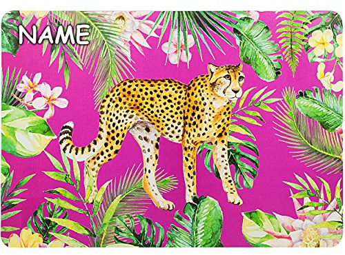 alles-meine.de GmbH Unterlage - Dschungel Tiere & Safari - Leopard - Gepard - inkl. Name - 44 cm * 29 cm - als Tischunterlage/Platzdeckchen/Malunterlage/Knetunterlage/Eßu..