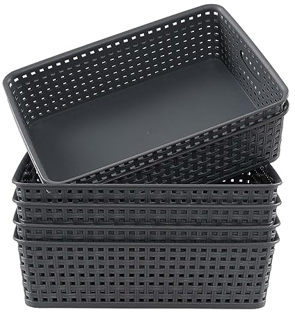 Dynko Plastic Weave Basket, A4 Paper Storage Basket Trays, 6 Packs