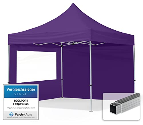 TOOLPORT Gazebo Pieghevole Giardino 3x3m - 2 Laterali Alluminio Telo Idrorepellente Padiglione Mercati Sagre Viola