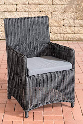 CLP Polyrattan Gartenstuhl Fontana 5mm I Robuster Rundrattan Gartenstuhl Mit Einem Untergestell Aus Aluminium, Farbe:schwarz, Polsterfarbe:Eisengrau