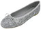 Feversole Round Glitter Ballerina, Damen Klassische Ballerinas Profilsohle Glänzende Ballerina Flach Glänzende Silber 40