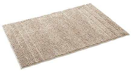 PANA Badematte Streifen • weicher Badteppich • Flauschiger Badvorleger • rutschfest und waschbar • Ökotex Zertifiziert • Größe: 40x60cm • Farbe: Taupe
