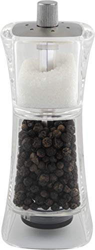 Grunwerg 9174M Gmill Acrylic Combination Pepper Mill, Ceramic Adjustable Peppercorn Grinder and Salt Shaker, 13cm, Clear