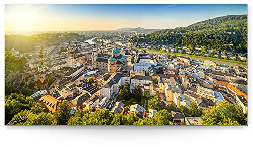BilderKing Impostantes XXL Acrylglasverbund-Bild 180x90cm, Skyline als Panorama hinter 8mm Acryl gedruckt. Motiv Blick über Salzburg als Acrylbild für Wohnzimmer, Schlafzimmer