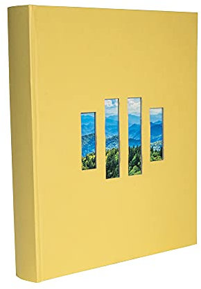 Exacompta 16076E Fotobuch MILANO 300 Fotos 60 schwarze Seiten Format 29 x 32 cm Einband aus gelbem Papier mit Textileffekt Fenster zur individuellen Gestaltung FSC® zertifiziert