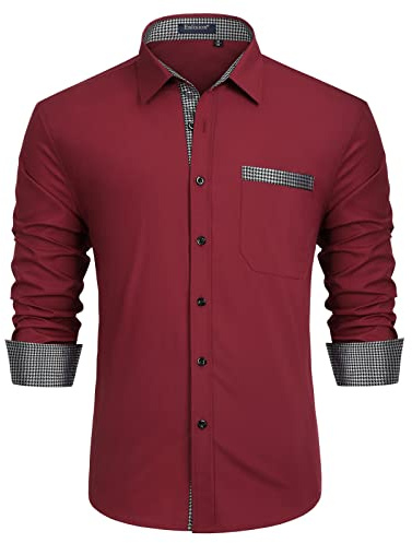 Enlision Camicia Bordeaux Uomo Elegante Manica Lunga Regular Fit Camicia Matrimonio Casual Camicie Classiche da Cerimonia Business con Tasca M