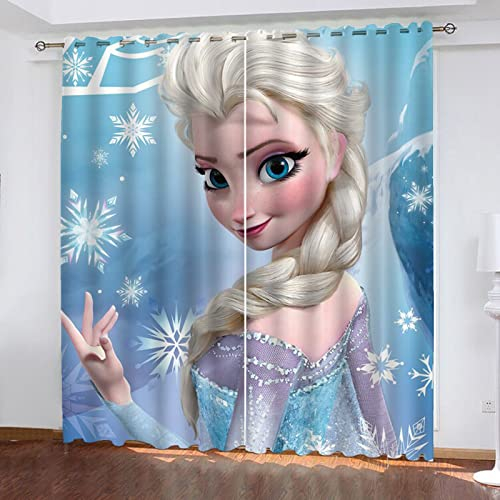 SMNVCKJ Anime ELSA Verdunkelungsvorhang Wasserdichter Stoff Gardinen Für Kinderzimmer, 3D-Digitaldruck 100% Polyester (8,150 × 166CM)
