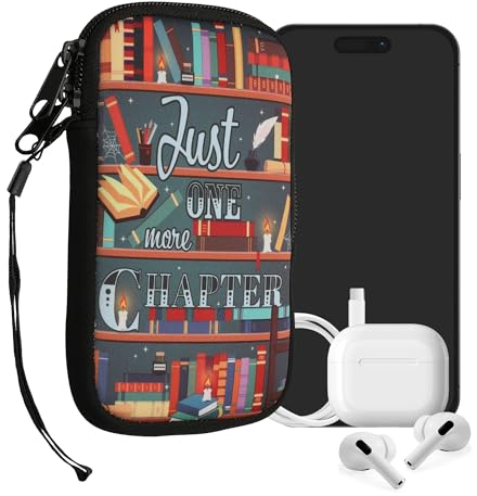 kwmobile Handytasche für Smartphones L - 6,5 - Neopren Handy Tasche Hülle Cover Case Schutzhülle - Bibliothek Motto Mehrfarbig - 16,5 x 8,9 cm Innenmaße