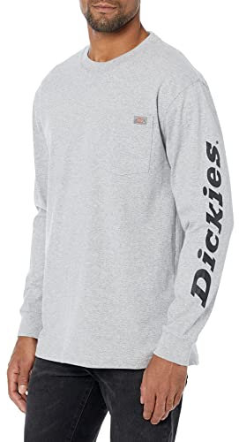 Dickies Men's Long Sleeve Wordmark Graphic T-Shirt, Heather Gray, XL