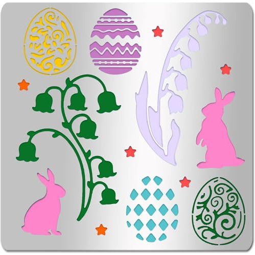 INFUNLY Osterei-Metallschablone Zum Malen, Edelstahl, Häschen, Zeichenschablonen, 6.15 Maiglöckchen, Blume, Ostern, Metallschablone Für DIY-Malerei, Scrapbooking, Osterkarten-Dekor