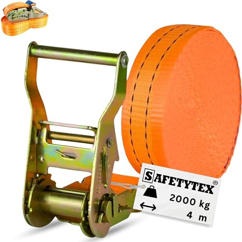 Safetytex Spanngurt 2 t 4 m 35 mm Ratsche einteilig DIN EN 12195-2 (2Stück) | Zurrgurt, 1000/2000 daN, Profi-Ratschenzurrgurt, Anhänger, Transporter, LKW, zuverlässige Ladungssicherung