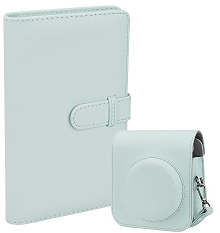 Protective Camera Case PU Leather Bag Cover for Fujifilm Instax Mini 12 Instant Camera with Removable Adjustable Strap, 108 Pockets Photo Album for Instax Mini 12 Camera.(Mint green)