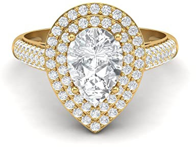 9X6MM Birnenförmiger Moissanit-Diamant 925 Sterling Silber Solitaire Halo Frauen Ehering Verlobungsring (Gold-Vermeil, 49)