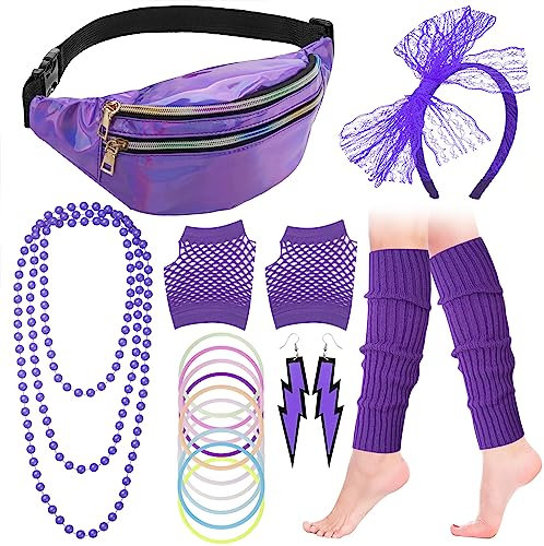 FACATH 80s Accessories for Women, 80s Costume Accessories for Women 80s Headbands 80s Neon Leg Warmer Neon Accessories (Purple)