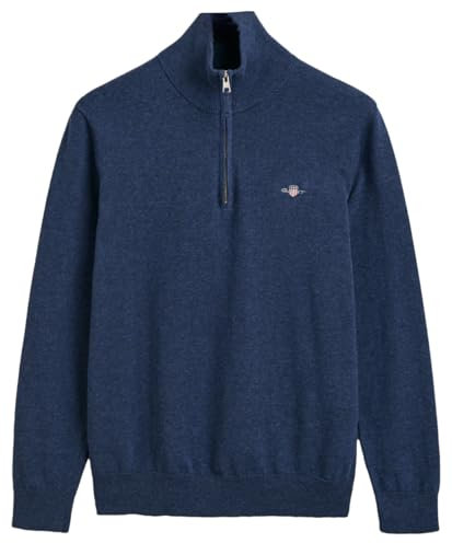 GANT Men's Classic Cotton Halfzip Sweater, Dark Denim Blue Melange, XXXL