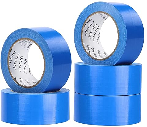 QILIMA Strong Adhesive Cloth Blue Duct Tape Heavy Duty, Water Resistant Gaffer Tape,Single Sided Duct Tape for Stage Carpet Floor Repairing,Indoor/Outdoor, 48mm X 27m(Pack of 5)