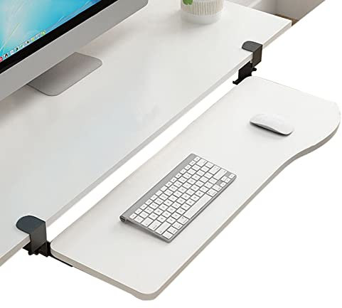 Sliding Keyboard Tray Sliding Keyboard Tray 24Kg Load,under Desk Keyboard Tray Shelf,Clamp On,Support Keyboard Mouse Shelves,Punch-Free Install,Adjustable Desk Extender,4 Colours,3 Styles (B white)
