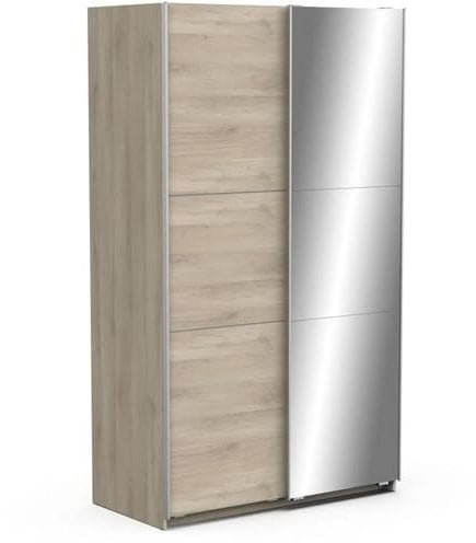 Demeyere Armoire Porte Coulissante avec Miroir & Penderie Moderne – Coloris Chêne Kronberg & Finitions Métal - 116,5 x 59,8 x 203 cm
