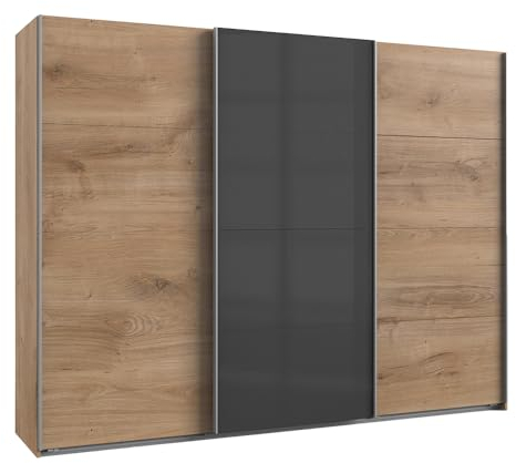 Lomadox Kleiderschrank Schwebetürenschrank 270cm, Graphit und Eiche