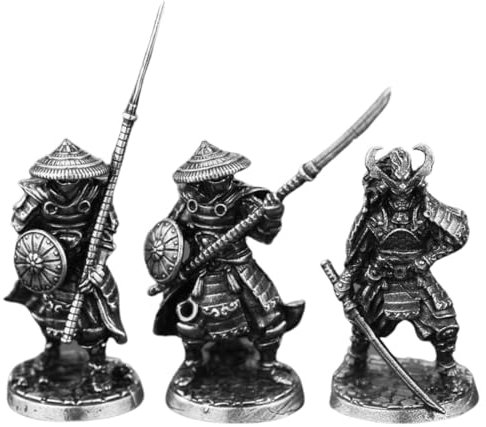 Gexifei 3 Stück Metall Japanische Kriegführende Staaten Periode Samurai Figur Speer Soldat Mini Modell Figur Desktop Ornament
