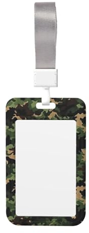 Camo ID Badge Holder with Lanyard Sliding ID Card Holder Case Vertical Card Protector Cover Case for Women Men Woker Office