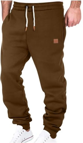 AMhomely Men's Casual Fleece Jogger Sweatpants Men Winter Warm Plush Trousers Mens Baggy Cargo Sweatpants Drawstring Casual Joggers with Pocket Loose Fit Sports Trousers Cuffed Gym Pants Brown L
