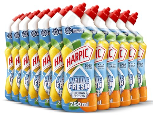 Harpic Active Fresh Toilet Cleaning Gel, Sicilian Edition, Pack of 12 x750ml,Infused with Natural Oils, Anti Odour Technology