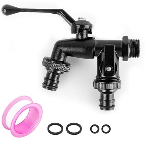 bssmmai Double robinet de jardin 1/2 - En laiton noir - Avec 2 sorties de 3/4 - Résistant à la rouille et au gel - Pour irrigation, machine à laver, laver la voiture