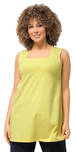 Ulla Popken Damen große Größen Übergrößen Plus Size Longtop, Classic Fit, Carré-Ausschnitt, ärmellos zitronengelb 50+ 807310605-50+