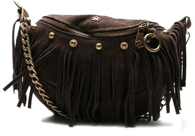 BARONE Borsa donna in pelle camoscio, tracolla regolabile e catena fissa, Made in Italy, borsa firmata per ogni occasione (marrone)